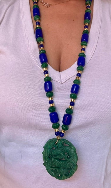 Green  Dragon Jade vintage pendant