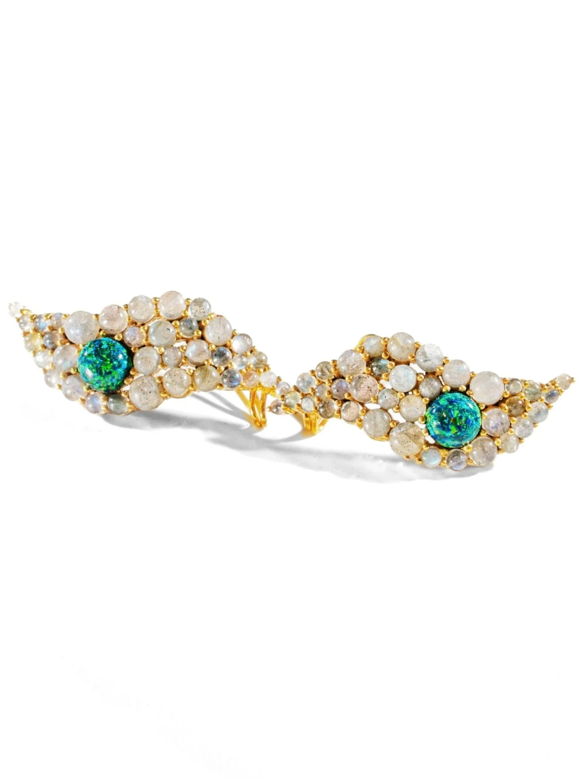 Green Opal Orbs Wave Earrings