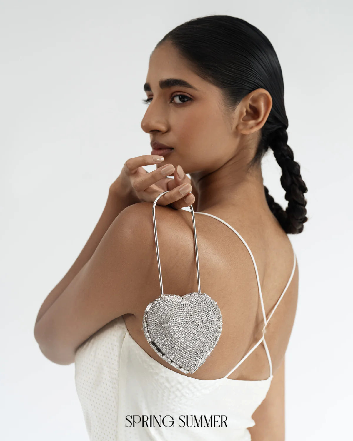 Heart Lock Nano Bag in Sparkling White