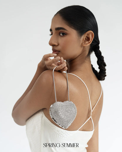 Heart Lock Nano Bag in Sparkling White