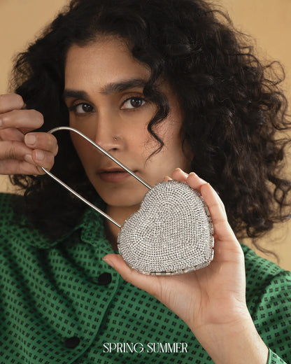 Heart Lock Nano Bag in Sparkling White