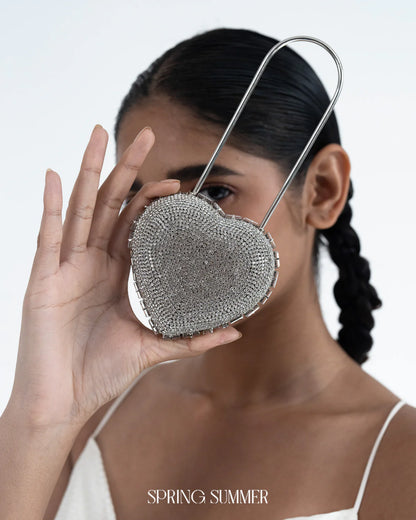 Heart Lock Nano Bag in Sparkling White