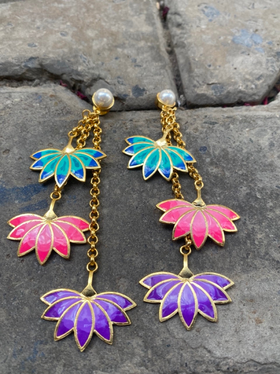 THREE LOTUS EARRINGS