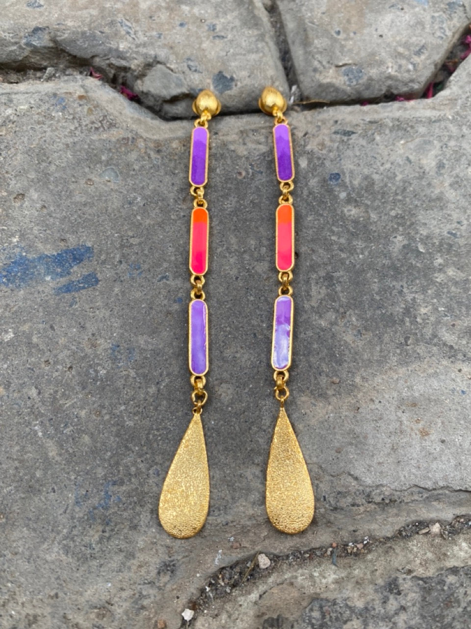 LONG PURPLE AND PINK EARRINGS