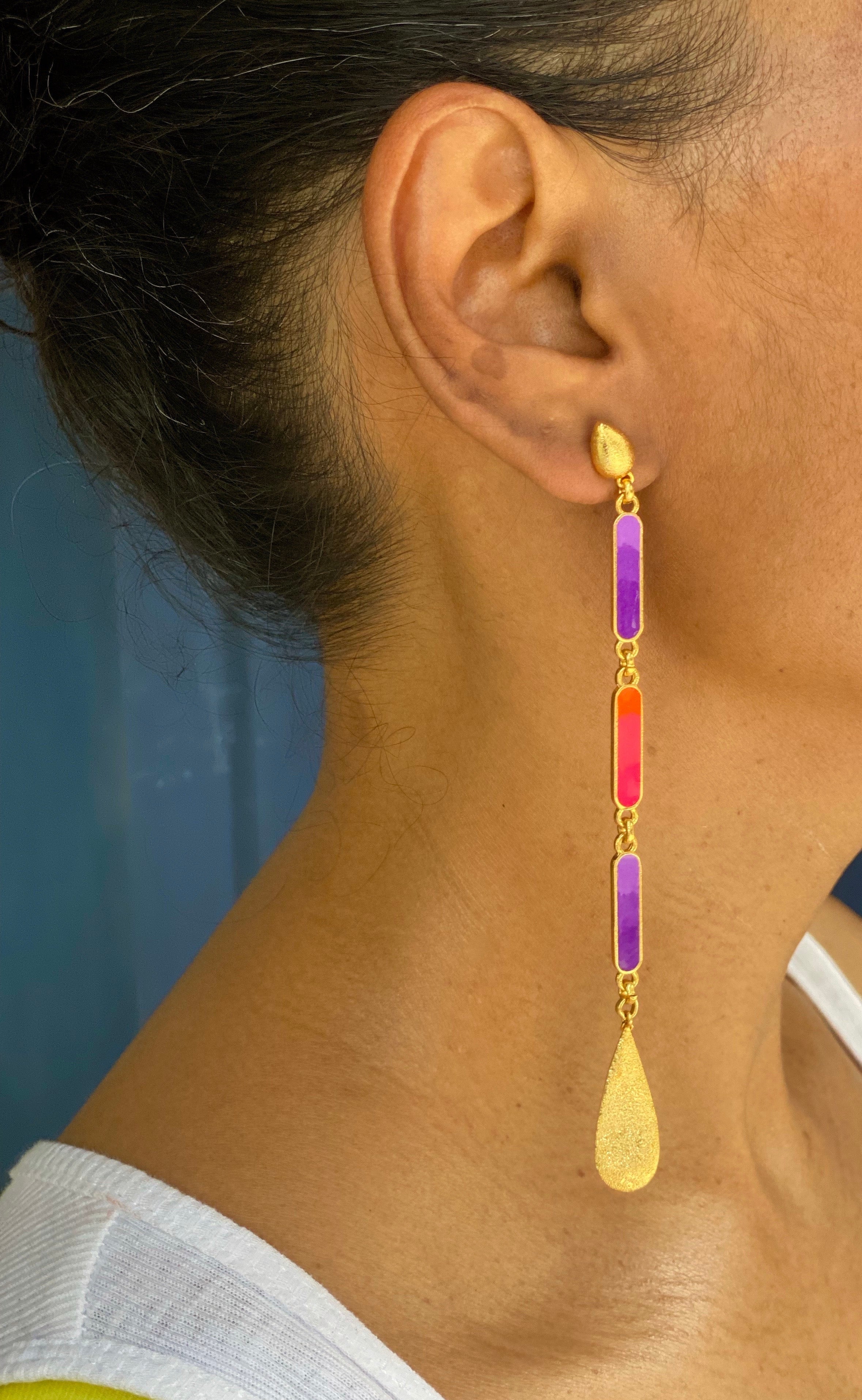 LONG PURPLE AND PINK EARRINGS