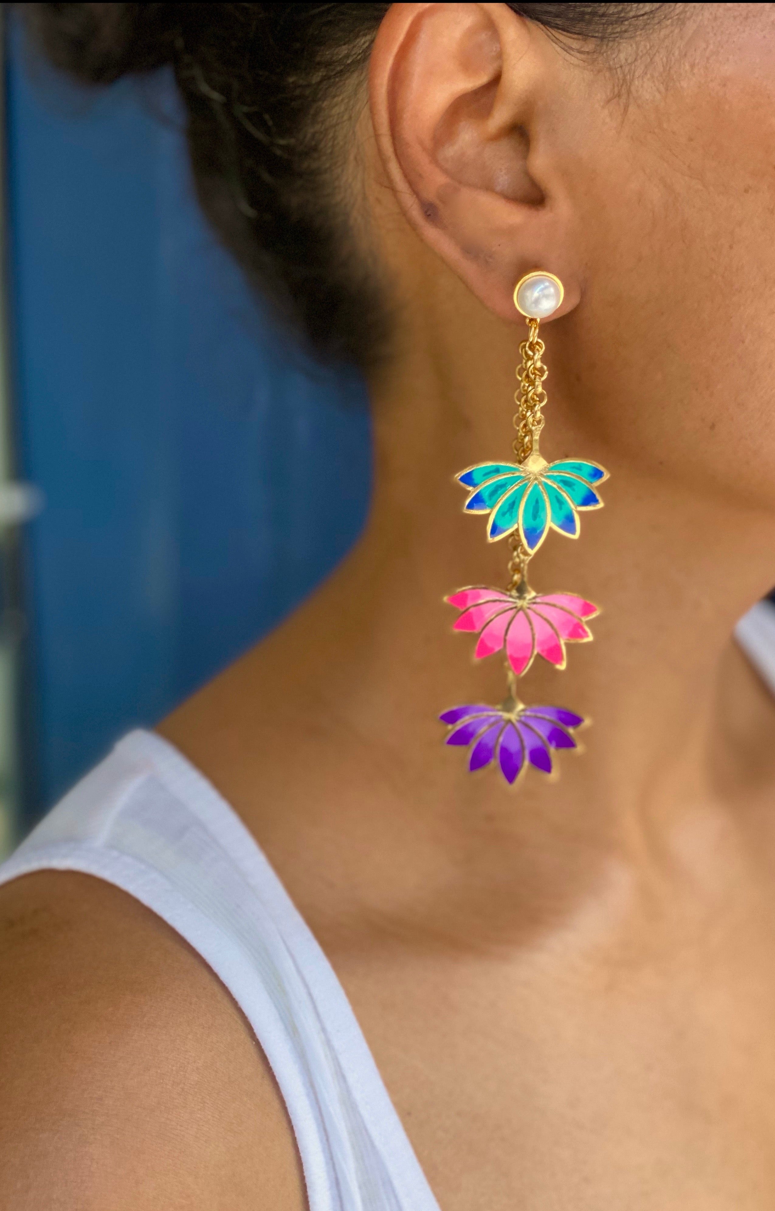 THREE LOTUS EARRINGS