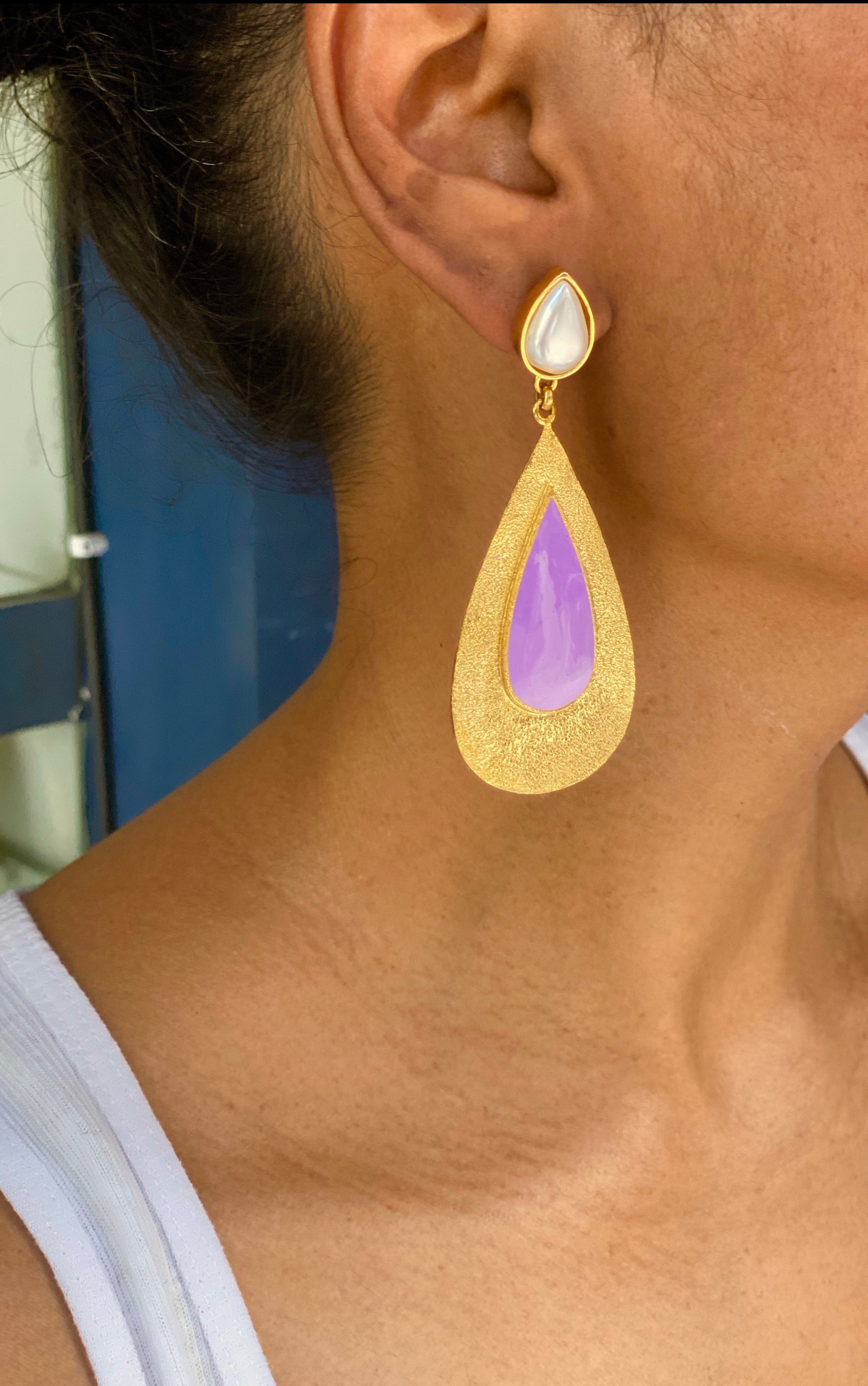 PURPLE TEAR DROP DANGLERS