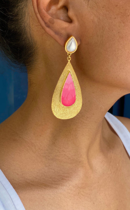 PINK TEAR DROP DANGLERS