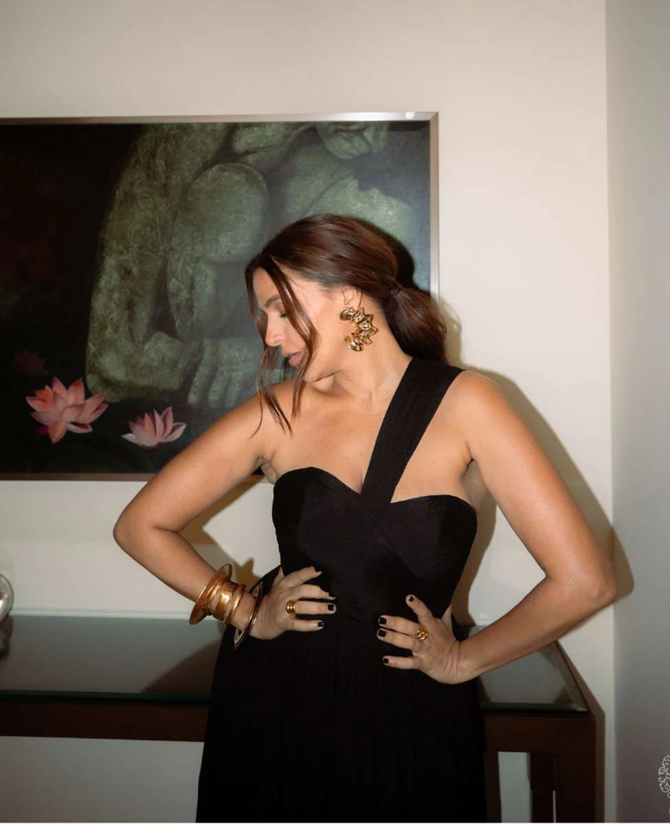 NEHA DHUPIA- Wooden Disc Bangle / Gold Triple Cuff / Moon Bangle