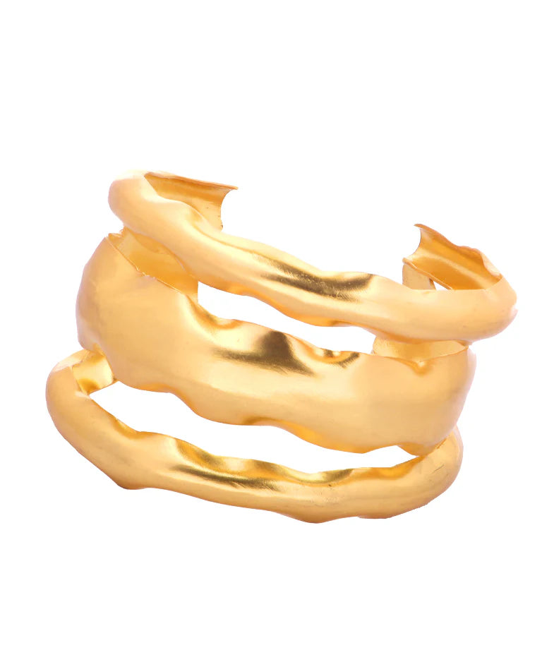 NEHA DHUPIA- Wooden Disc Bangle / Gold Triple Cuff / Moon Bangle