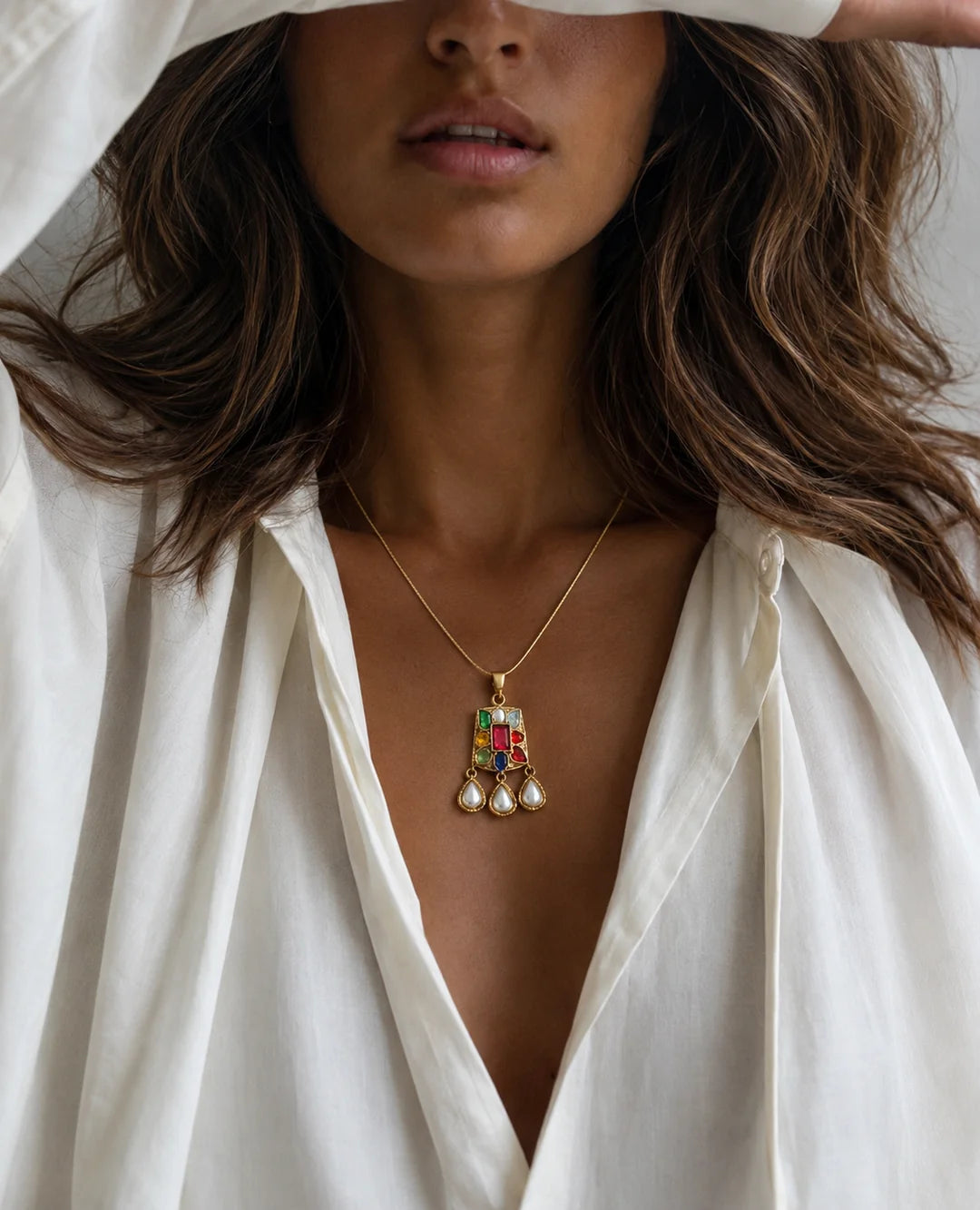 Navratan charm necklace
