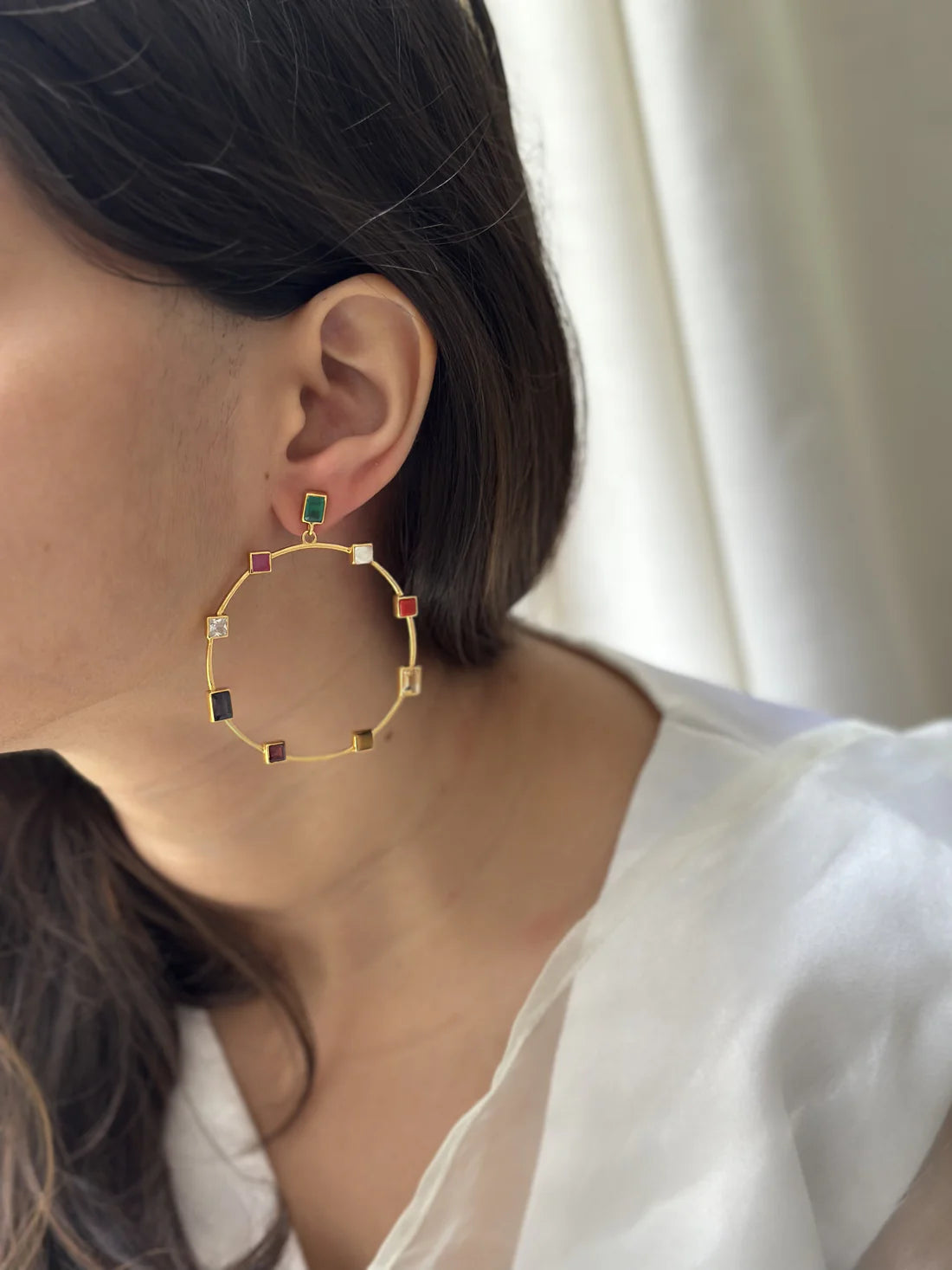 Navratna Hoop Earrings