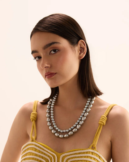 Oval Pearls Necklace - Silver