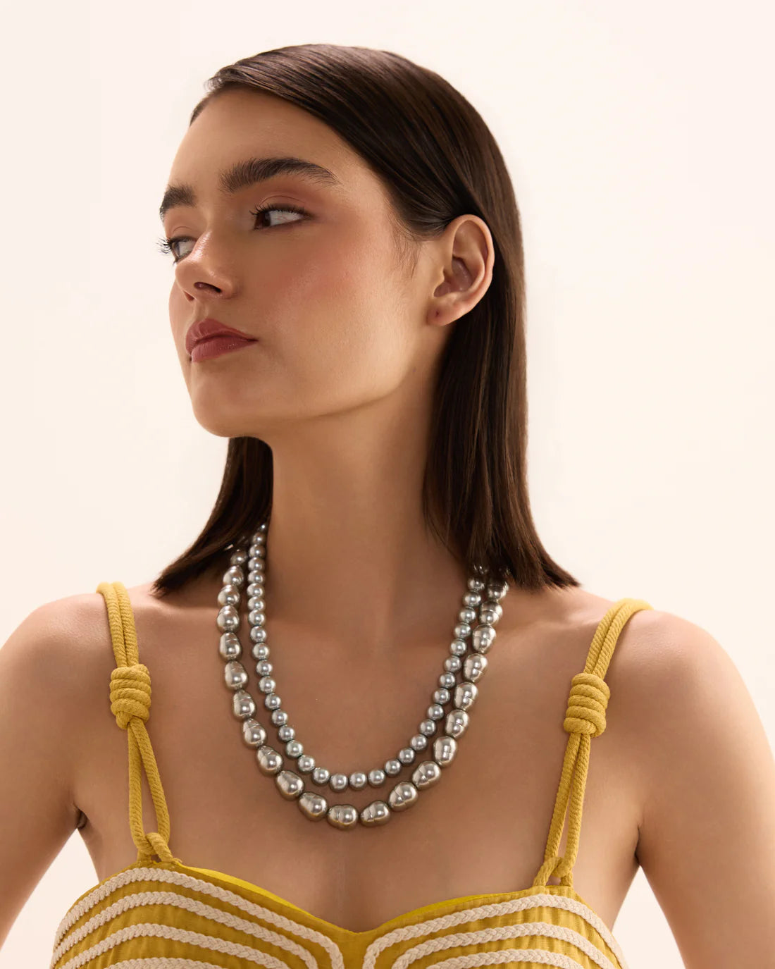 Oval Pearls Necklace - Silver