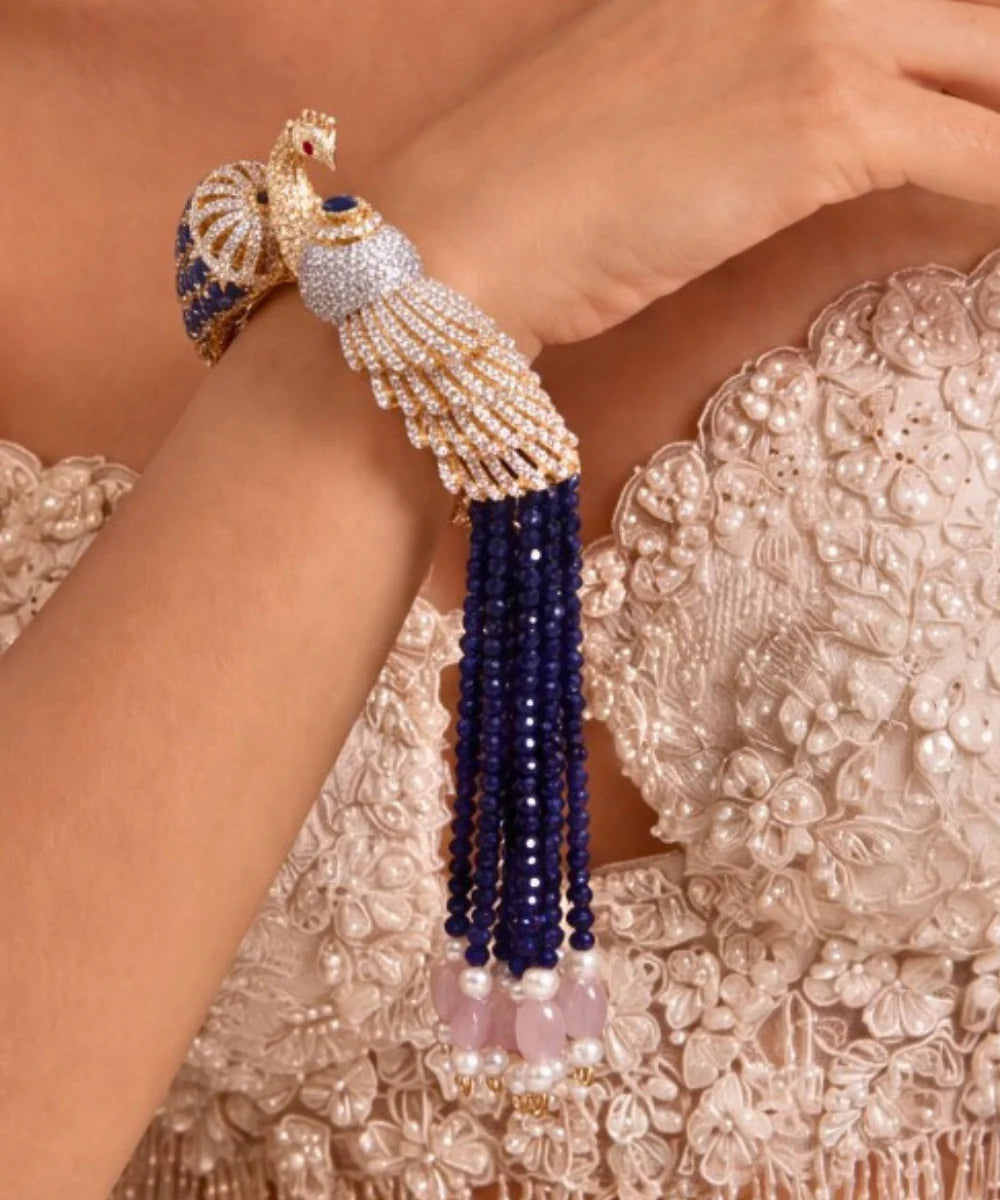 Peacock Sapphire and CZ Statement Kada
