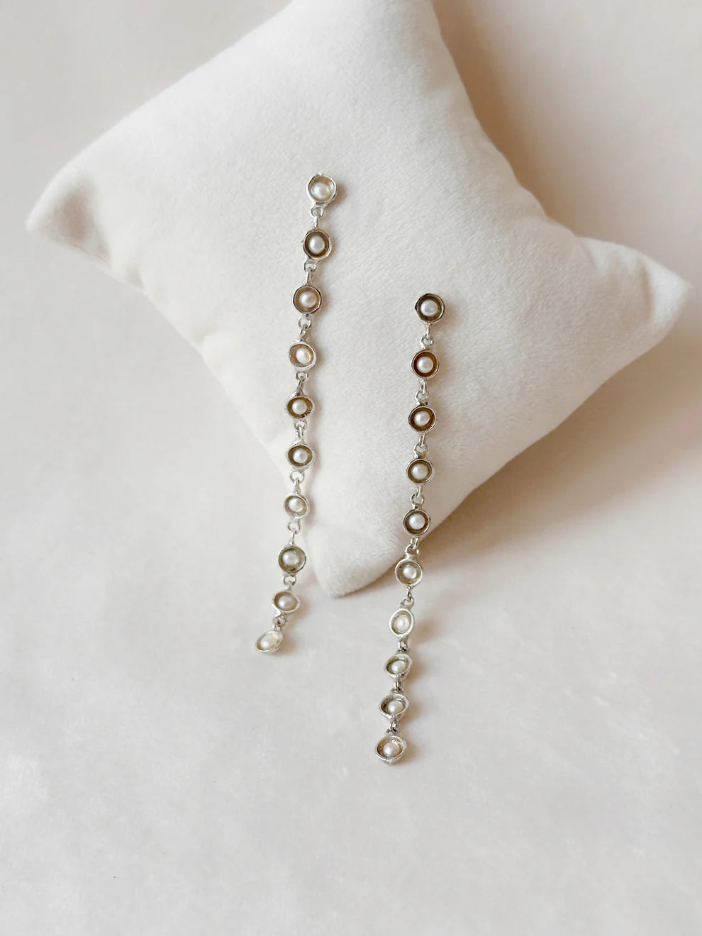 Pearl Cup Cascade Danglers Silver
