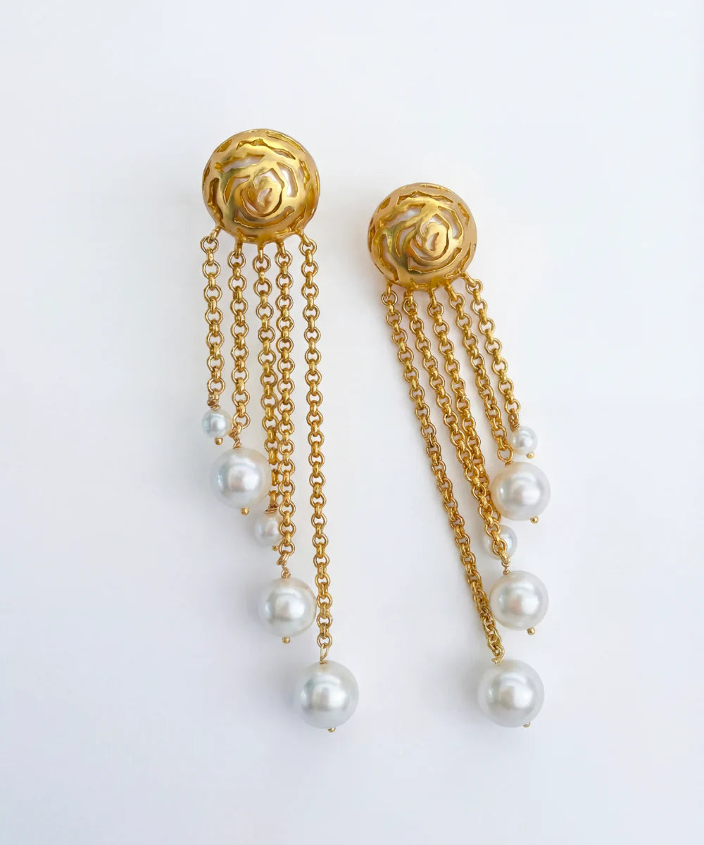 Pearl Rosette Danglers