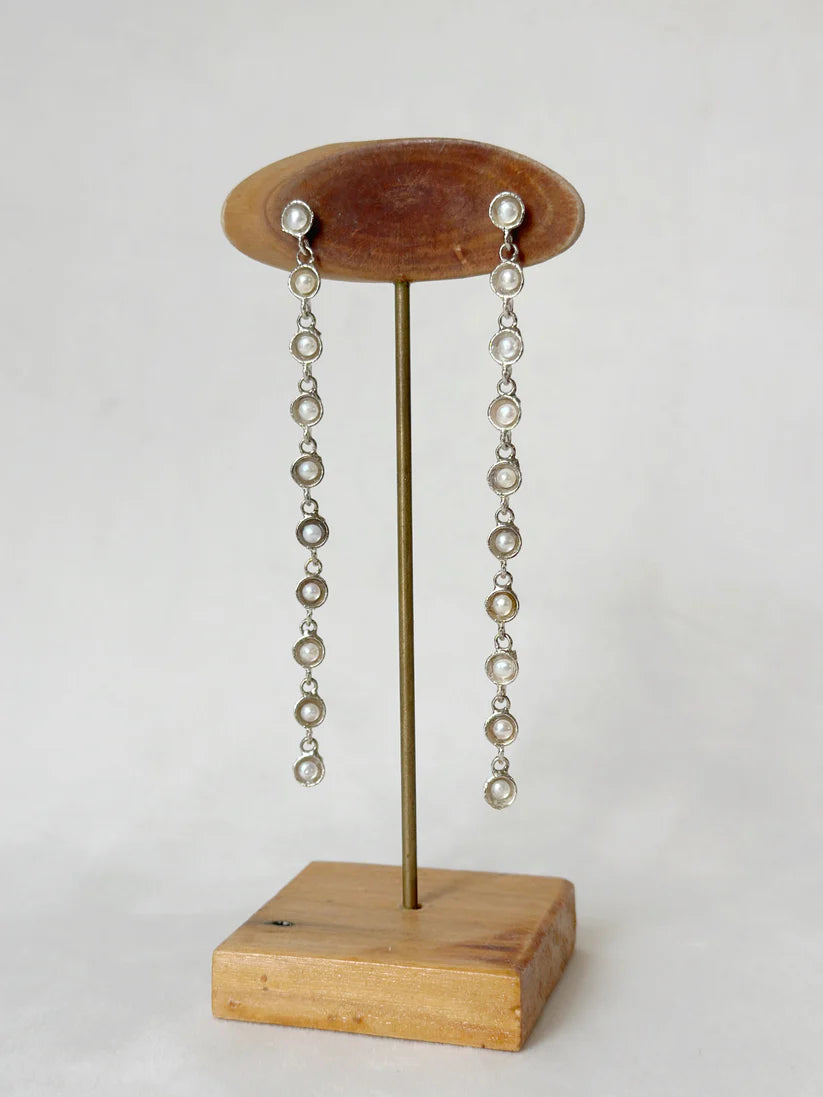 Pearl Cup Cascade Danglers Silver
