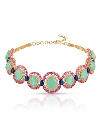 Raani Baag Oval Pink Ruby and Sapphire Choker Set