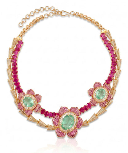 Raani Baag Pink Ruby Flower with CZ and Mint green Set