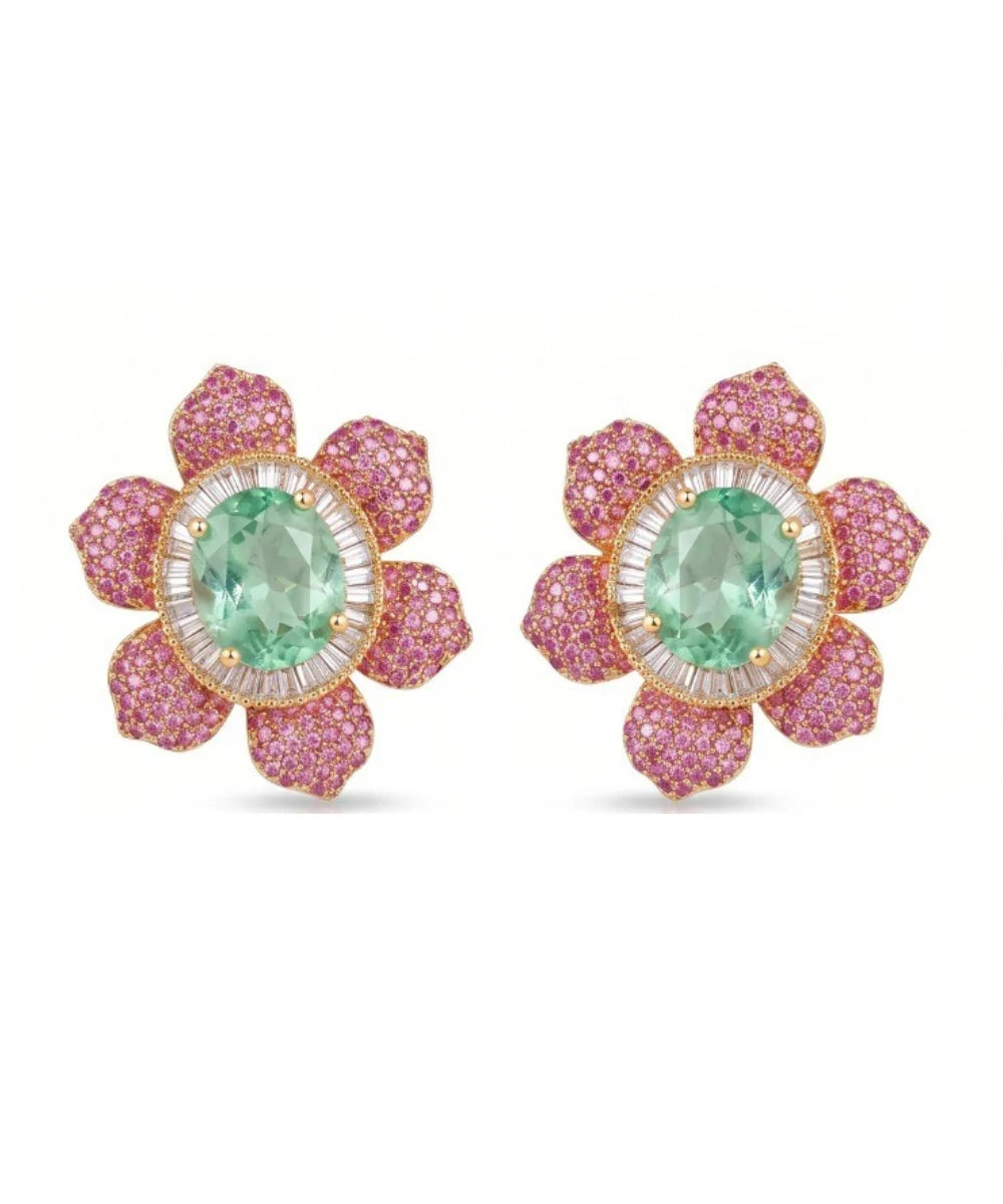 Raani Baag Pink Ruby Flower with CZ and Mint green Set
