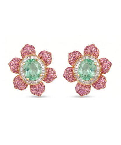 Raani Baag Pink Ruby Flower with CZ and Mint green Set