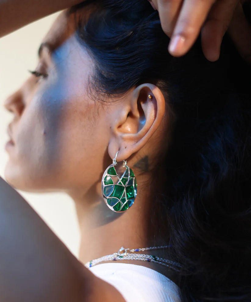 Rama Green Kaleidoscope Varichrome Hoop Earrings