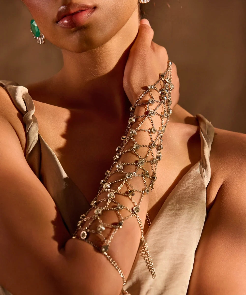 Rhinestone Jaal Hand Harness (Silver)