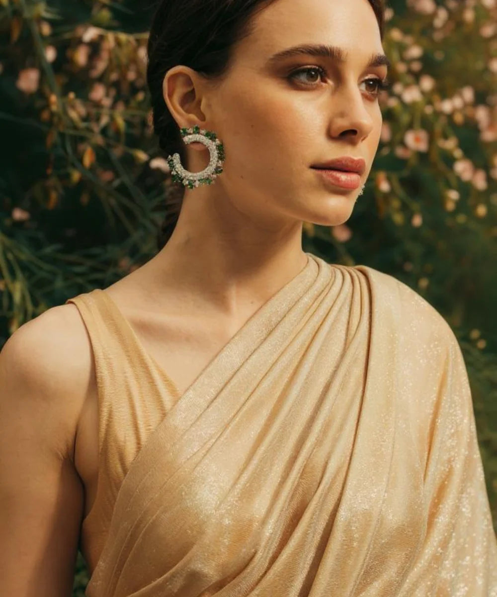 Royal crescent Emerlad diamond earring