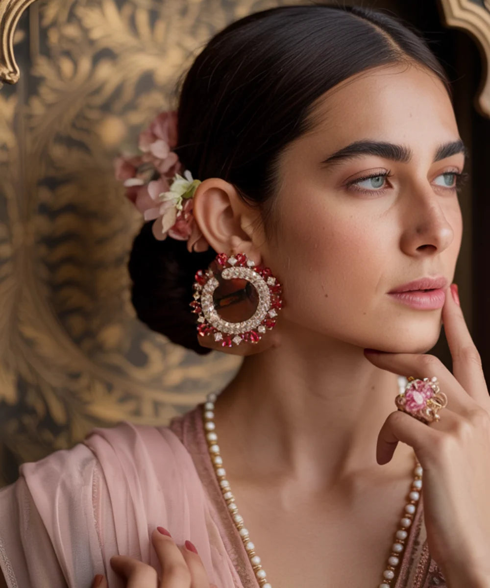 Royal crescent Ruby diamond earring