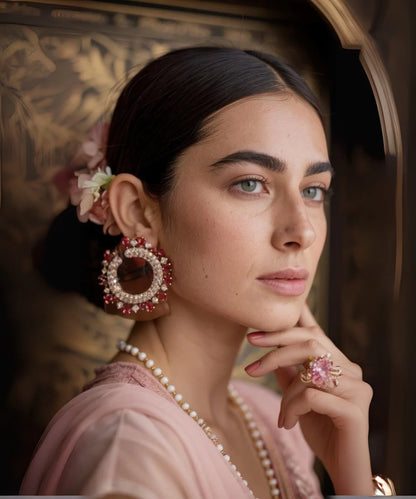 Royal crescent Ruby diamond earring