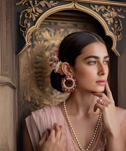 Royal crescent Ruby diamond earring