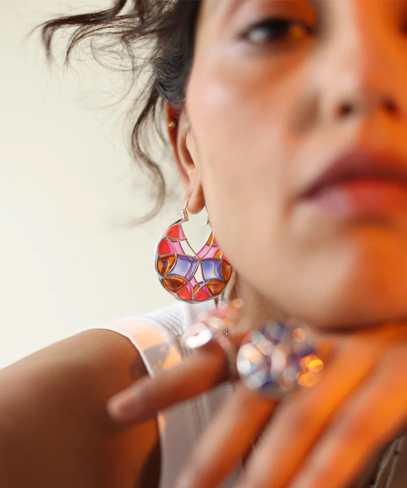 Rust Pink Kaleidoscope Varichrome Hoop Earrings