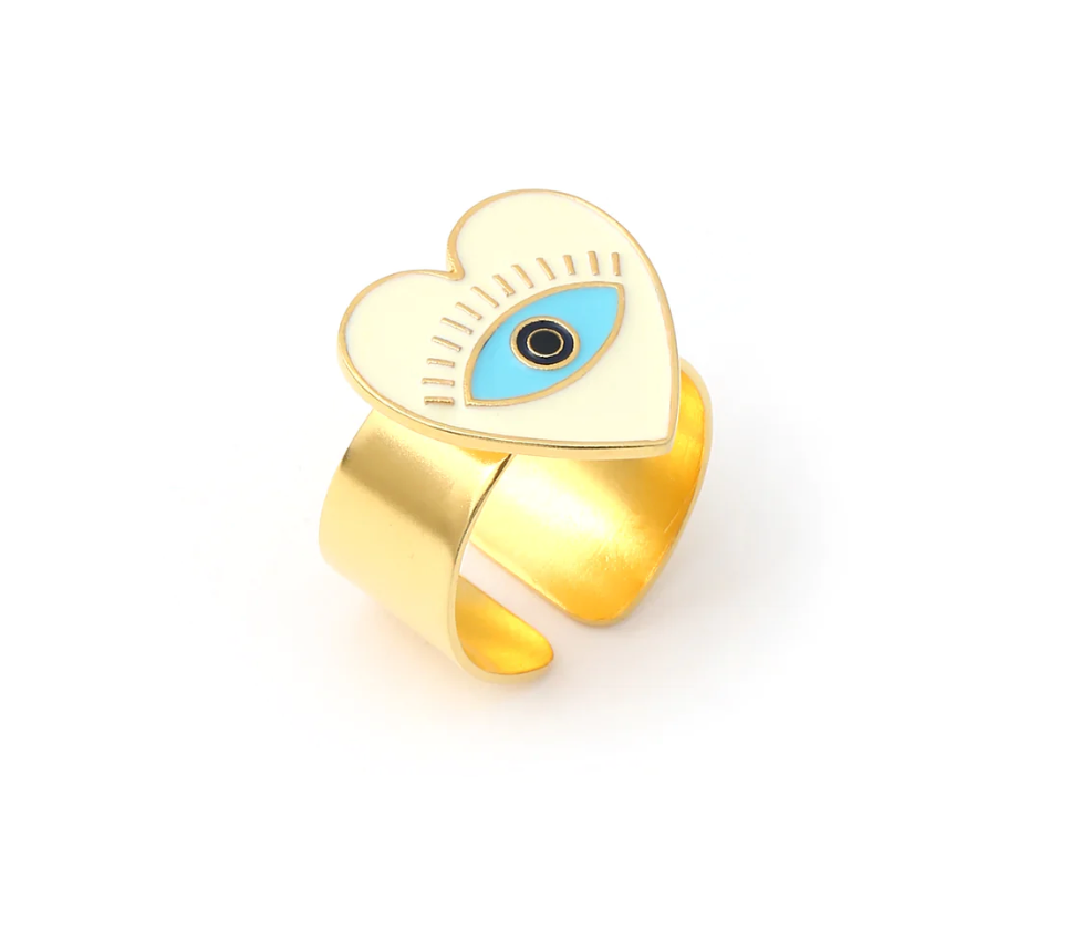 HEART EYE ADJUSTABLE RING - IVORY GOLD