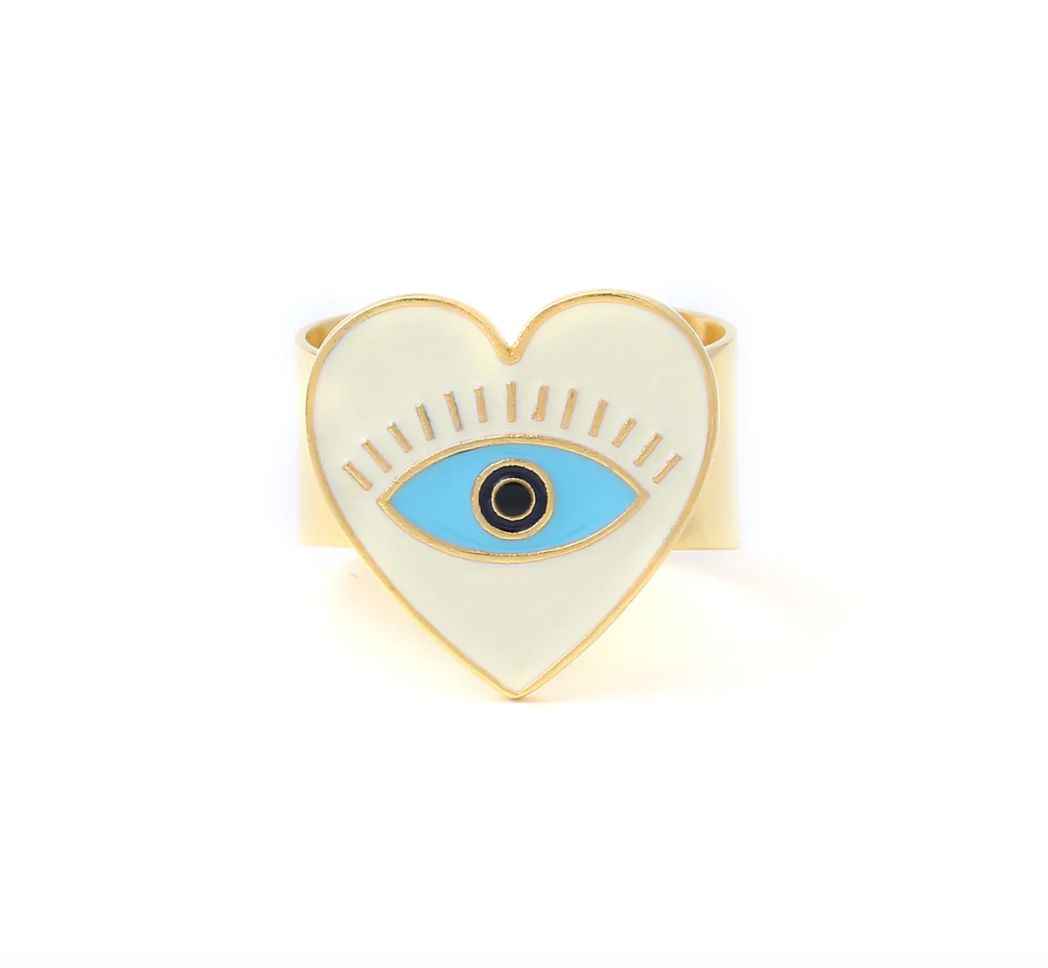 HEART EYE ADJUSTABLE RING - IVORY GOLD