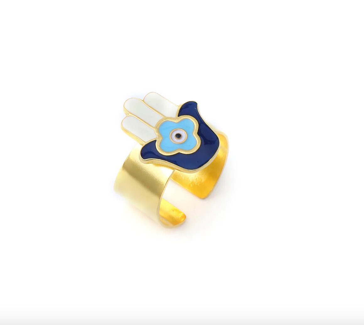 HAMSA HAND ADJUSTABLE RING - GOLD