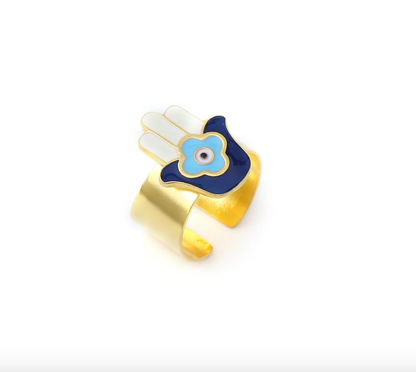 HAMSA HAND ADJUSTABLE RING - GOLD