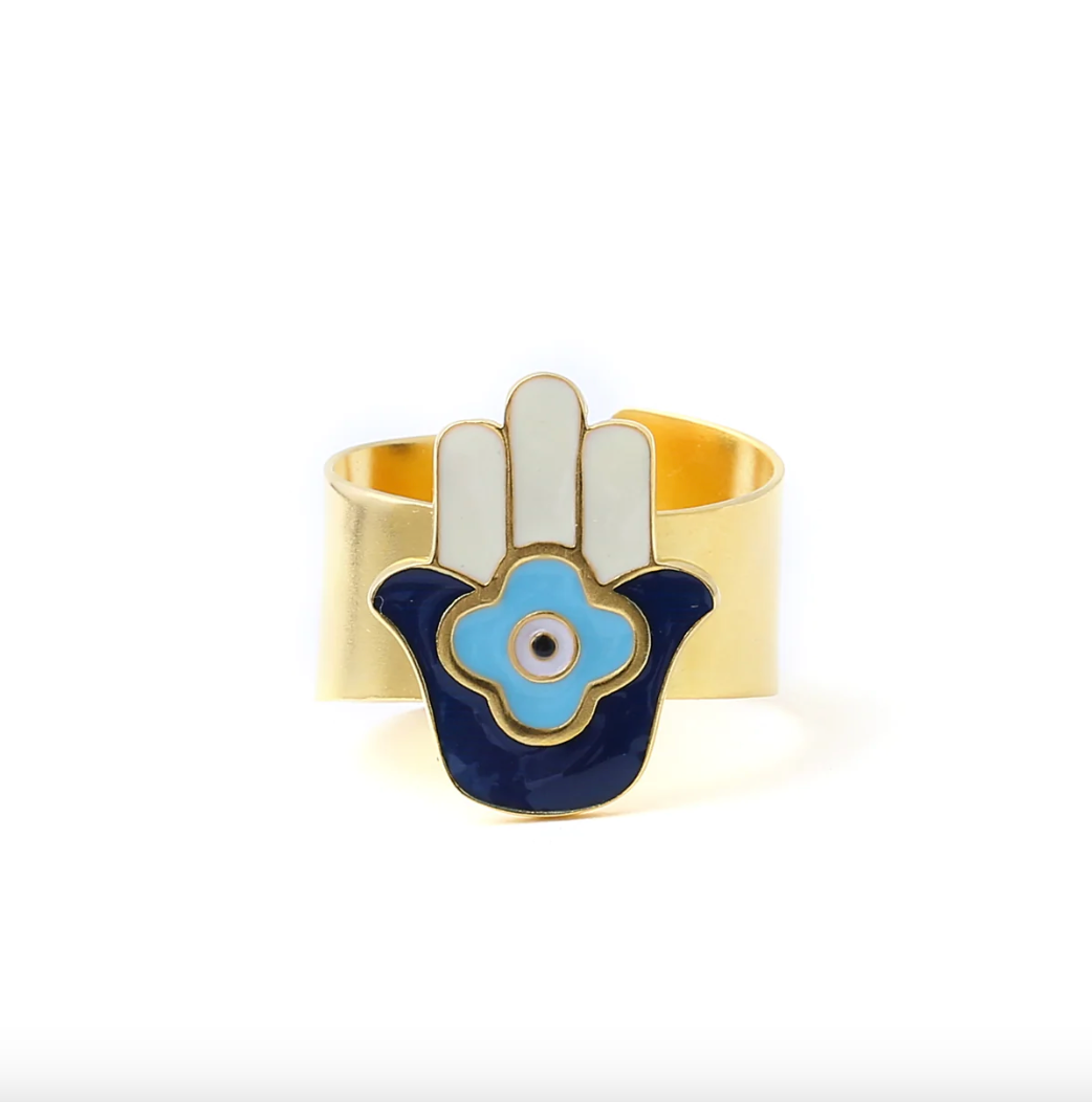 HAMSA HAND ADJUSTABLE RING - GOLD