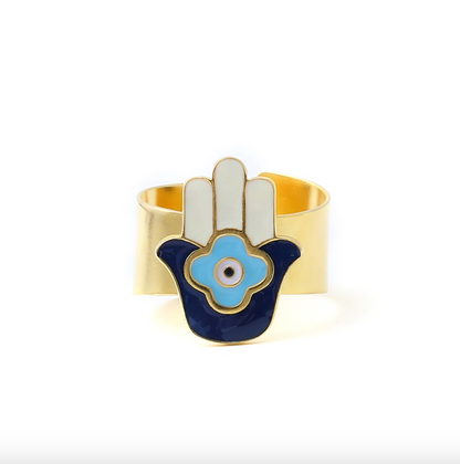 HAMSA HAND ADJUSTABLE RING - GOLD