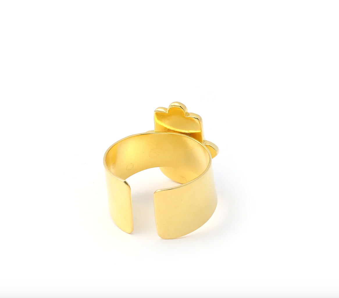 HAMSA HAND ADJUSTABLE RING - GOLD