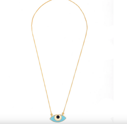 EVIL EYE ENAMEL NECK CHAIN - TURQUOISE GOLD