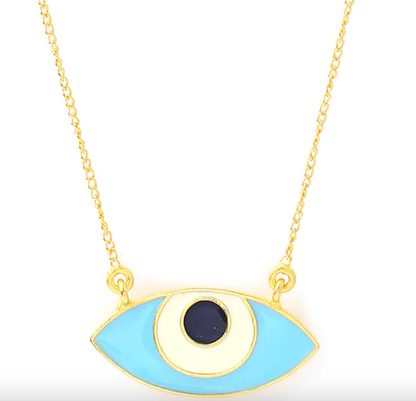 EVIL EYE ENAMEL NECK CHAIN - TURQUOISE GOLD