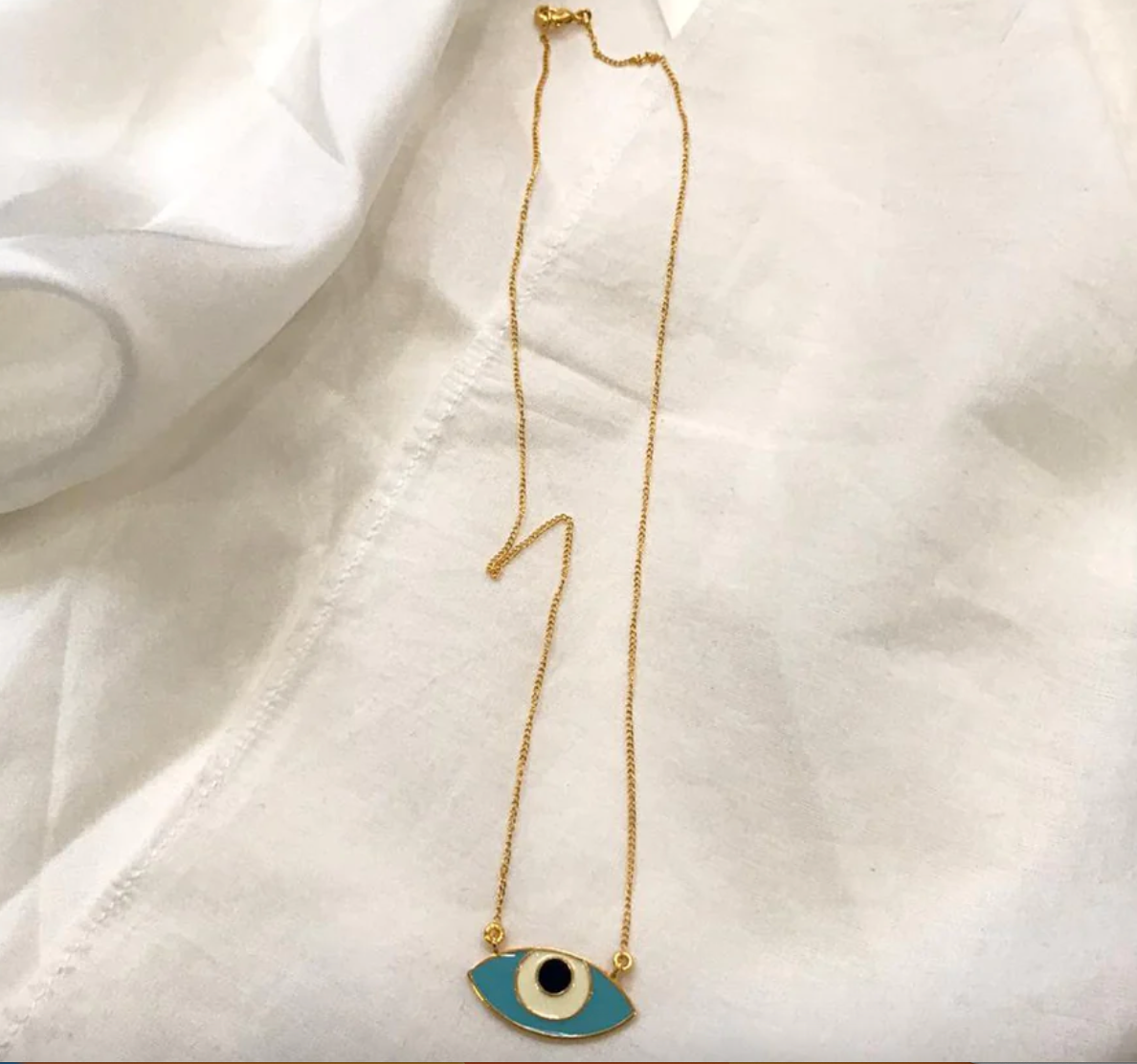 EVIL EYE ENAMEL NECK CHAIN - TURQUOISE GOLD