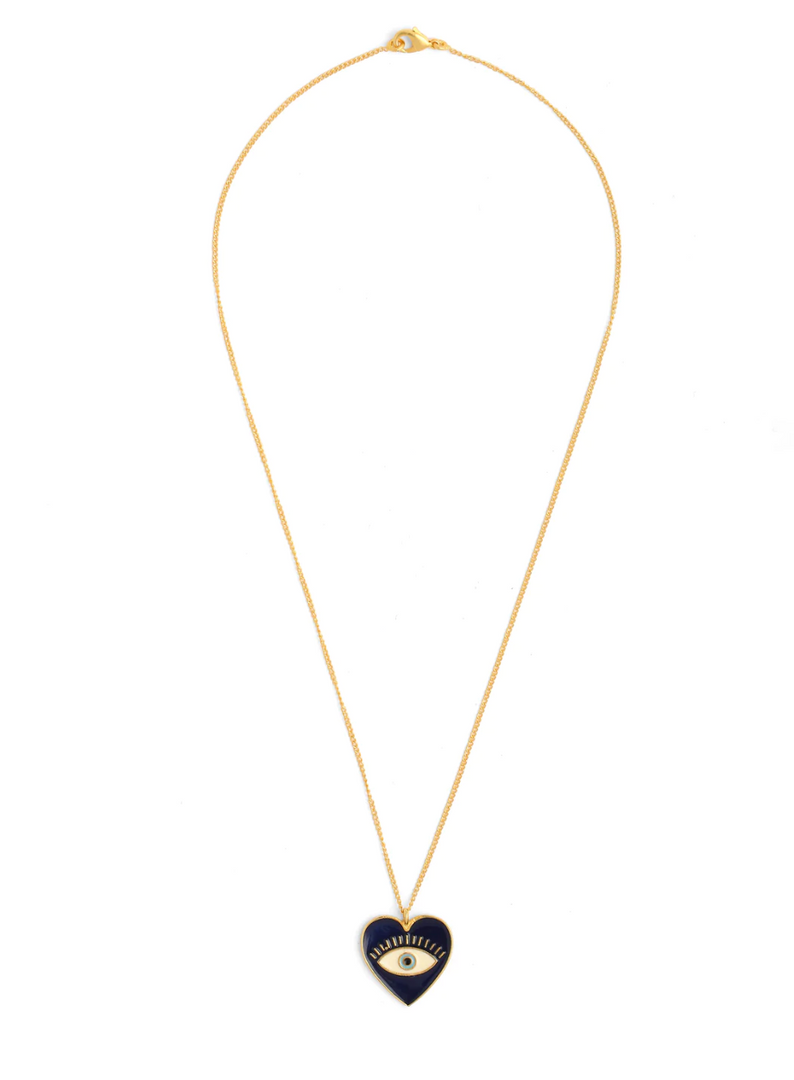 HEART EYE ENAMEL NECK CHAIN - BLUE GOLD