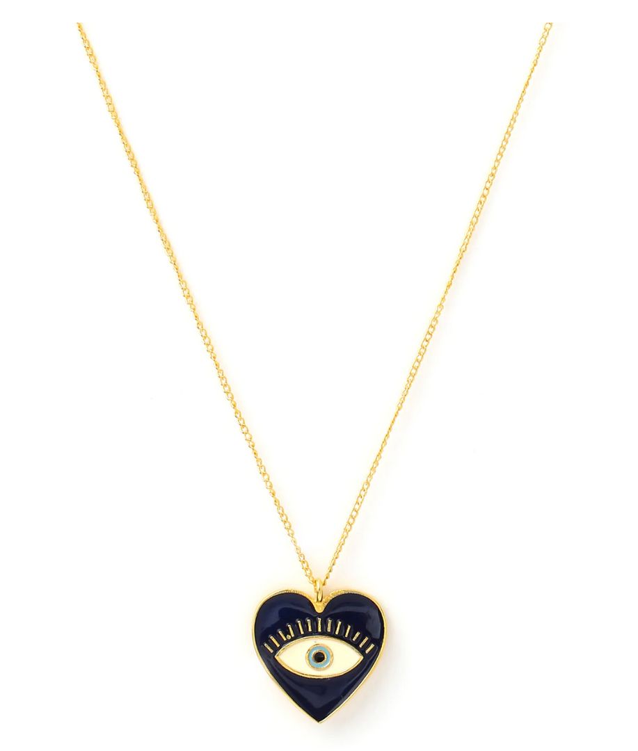 HEART EYE ENAMEL NECK CHAIN - BLUE GOLD