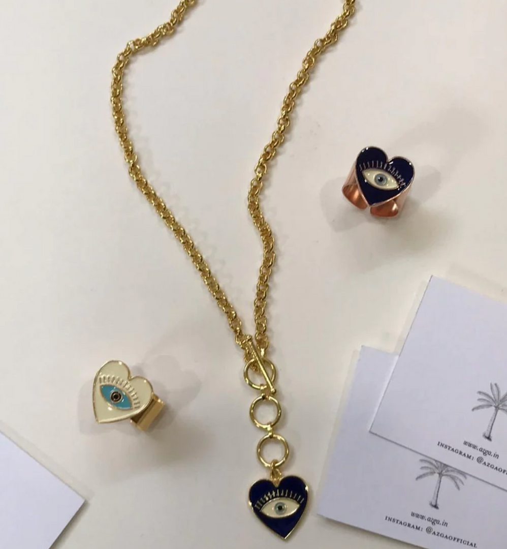 HEART EYE TOGGLE NECK CHAIN - GOLD