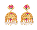 Load image into Gallery viewer, GUL LOTUS JHUMKAS IN PINK ENAMEL
