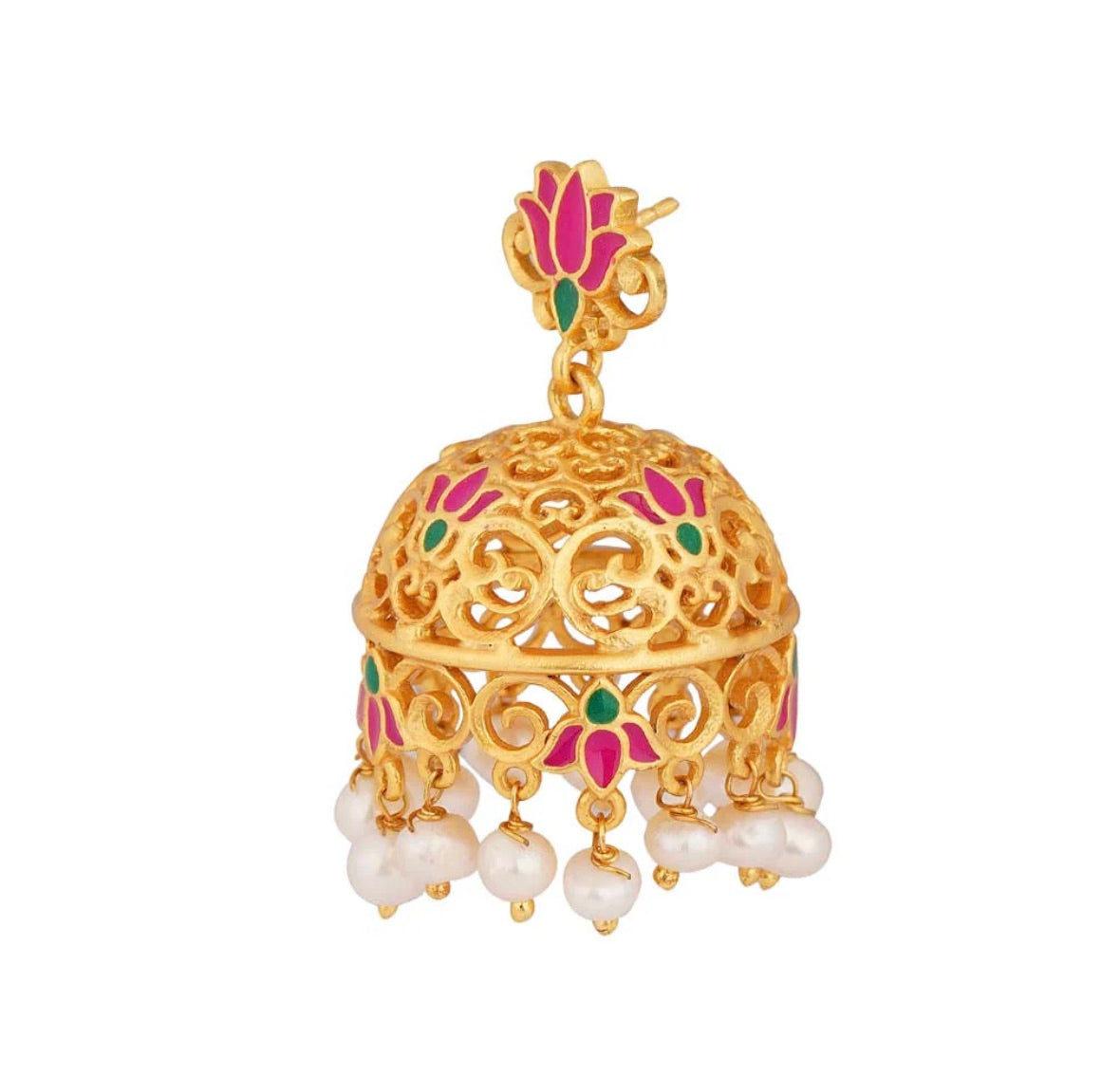 GUL LOTUS JHUMKAS IN PINK ENAMEL