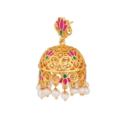 GUL LOTUS JHUMKAS IN PINK ENAMEL