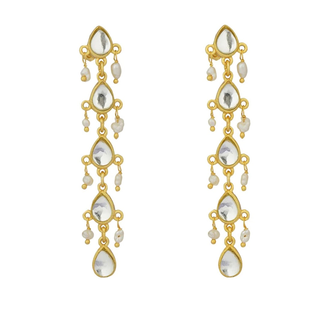 DIVINE PEARL DROPS EARRINGS WITH MIRROR POLKI AND PEARLS